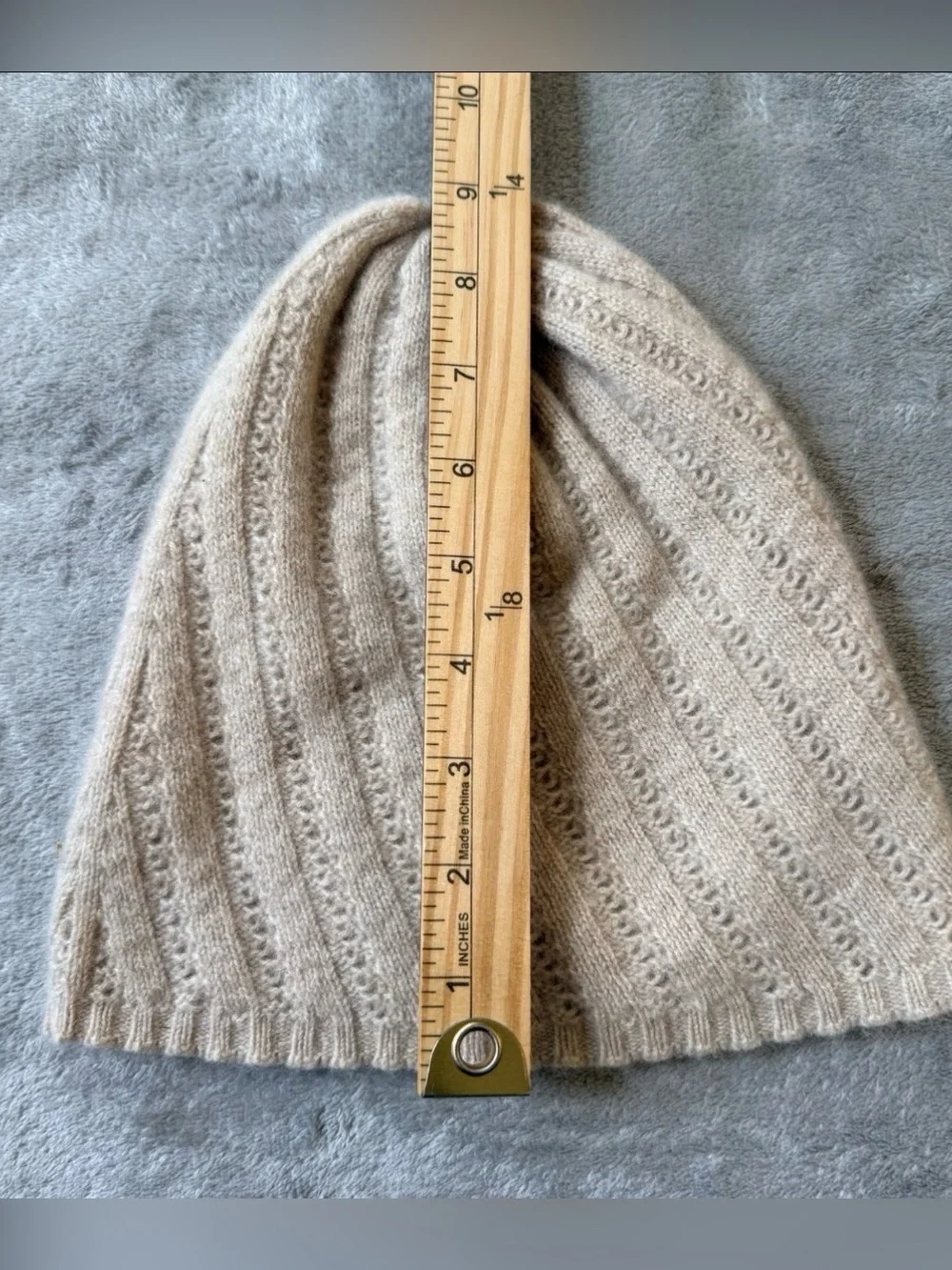 Garnet Hill Cashmere Beanie Hat Oatmeal Beige Ribbed Knit One Size